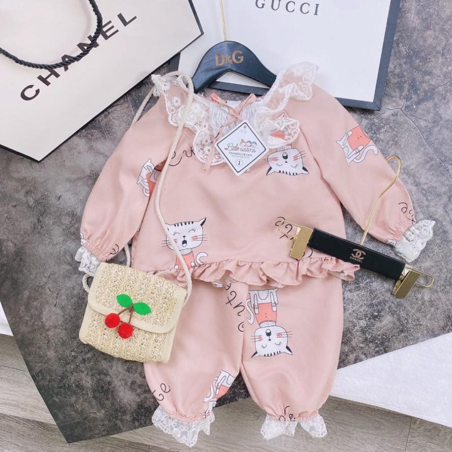 Bộ Ngủ Pijama Dài Tay Bé Gái Viền Ren Kate Hàn - Babi mama