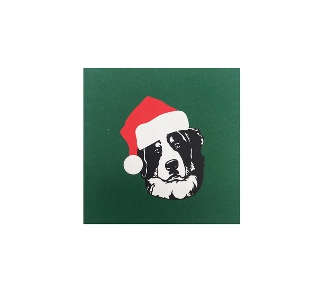 X42 -  THIỆP NOEL 3D CHÓ BERNESSE ĐỘI NÓN SANTA – SIÊU DỄ THƯƠNG