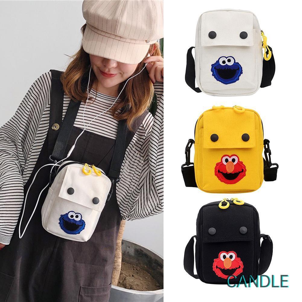 Túi Vải Canvas Đeo Chéo Họa Tiết Hoạt Hình Xinh Xắn Dành Cho Nữ