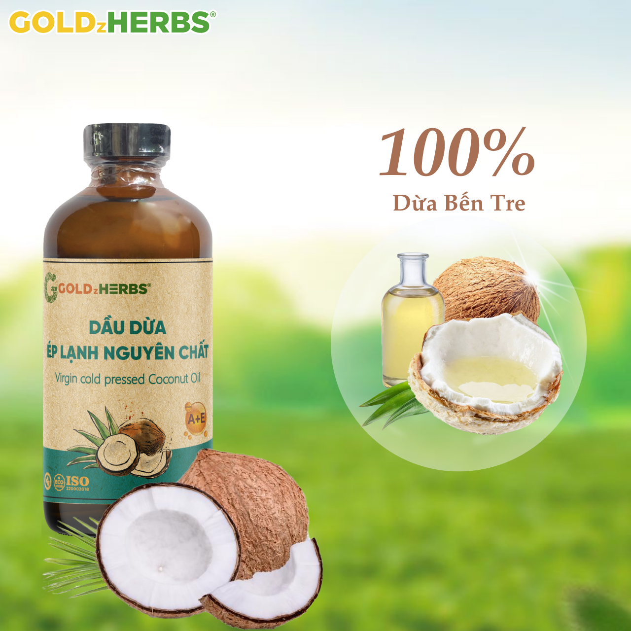 Dầu dừa ép lạnh nguyên chất GoldzHerbs - Chai 120ml/ 250ml