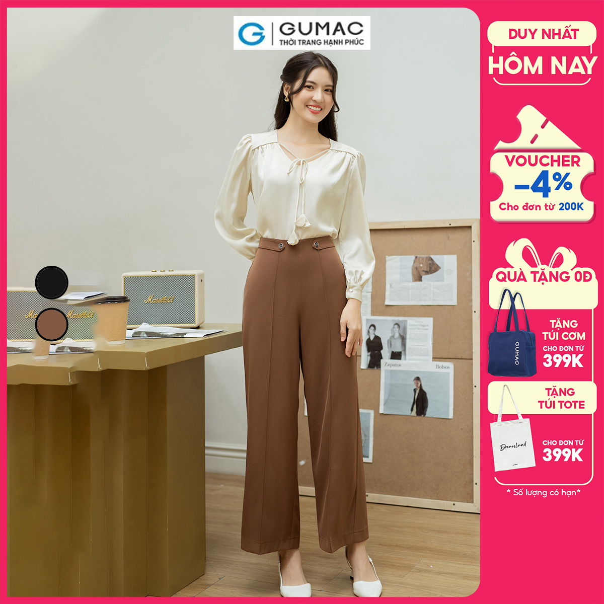 Quần tây công sở dáng suông chiết ly GUMAC QD08021