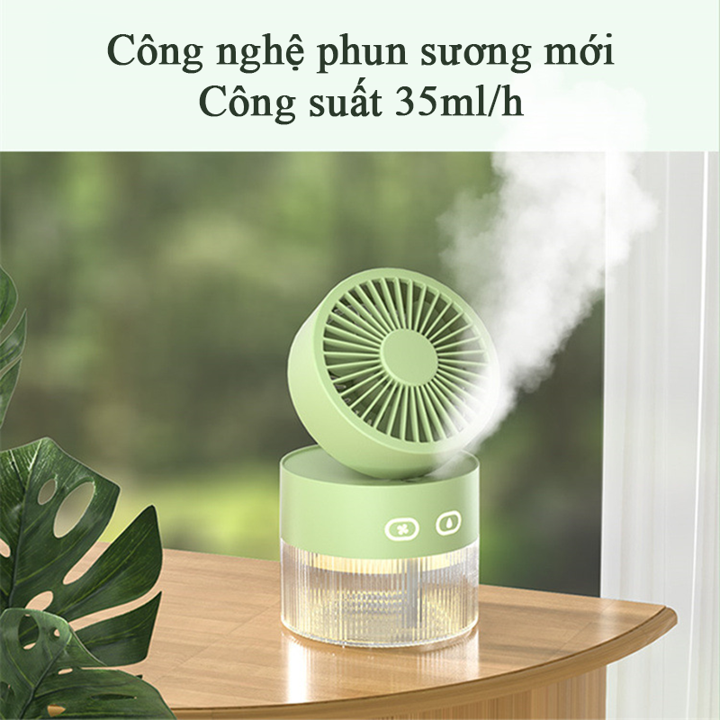 Quạt Mini Để Bàn Hơi Nước Sạc Điện Siêu Mát 3 Chế Độ Gió Dung Tích Bình Chứa Nước 350ml Có Thể Cho Đá Lạnh Tích Hợp Đèn Led Quạt Điều Hòa Hơi Nước Để Bàn Làm Mát Kiêm Máy Phun Sương Tạo Ẩm Pin Trâu 3000mAh Sạc Type C - ML042