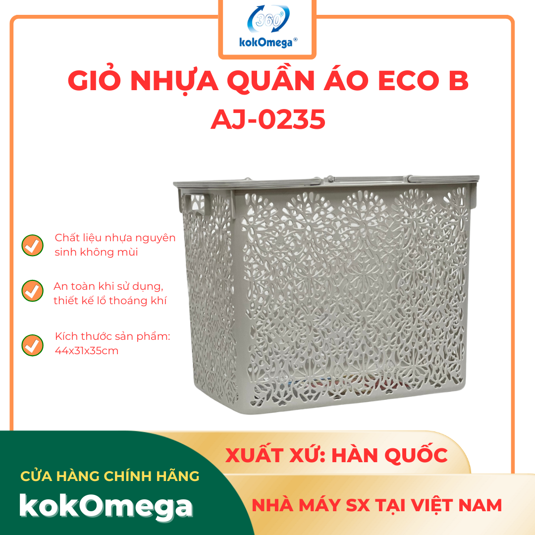 Giỏ Nhựa Hàn Quốc kokOmega Đựng Quần Áo, Tiện Lợi, Có Quai Xách ( AJ-0235)