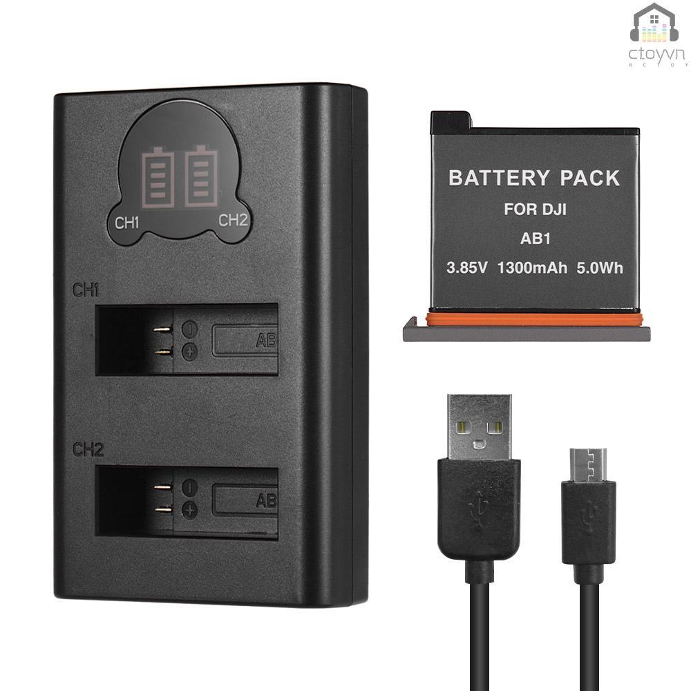Bộ sạc pin Li-ion hai cổng USB màn hình LCD 1300mAh cho máy ảnh hành động DJI OSMO