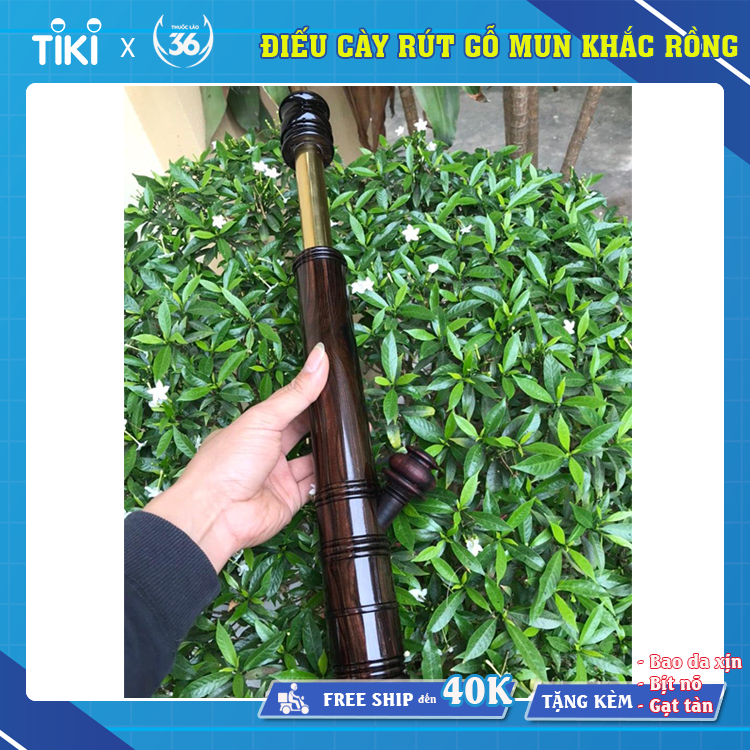 Điếu cày Mini Bỏ Túi Gỗ Mun Trơn - Tặng Bao Da