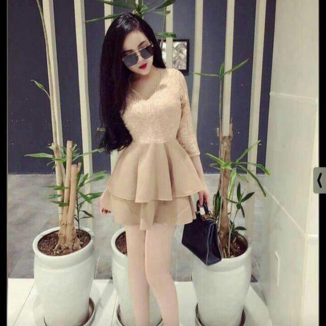 Đầm ren đắp chéo 2 tùng