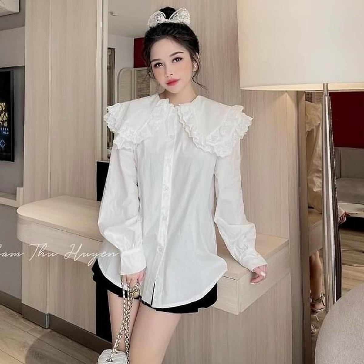 Áo Sơ Mi Nữ Tay Dài Cổ Bèo M055 Dáng Rộng Chất Voan Dày Cho nữ dưới 55kg Xinh Xắn
