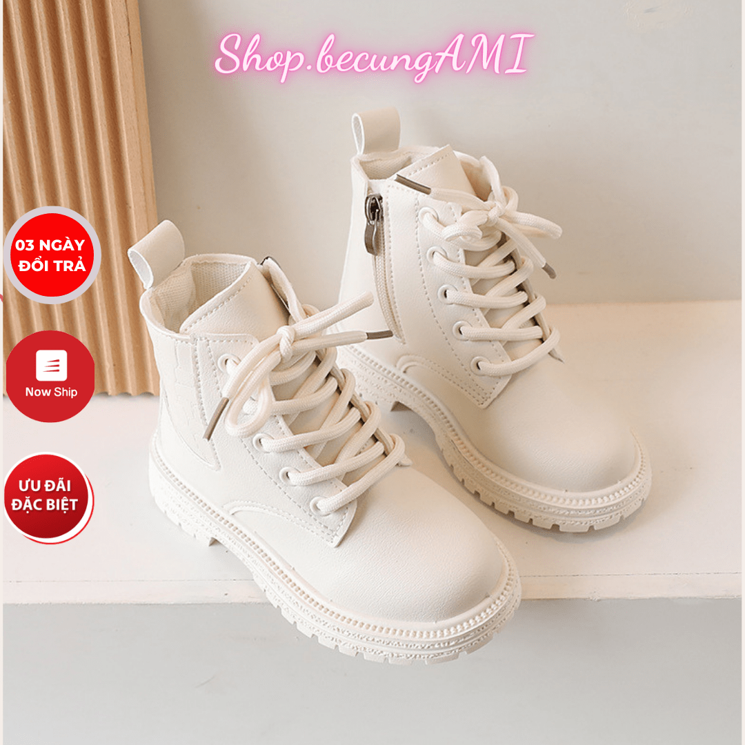 Giày bốt da cho bé trai và bé gái - Giày Boot Martin phong pách Anh Quốc cho trẻ đế mềm Giầy bốt cổ ngắn