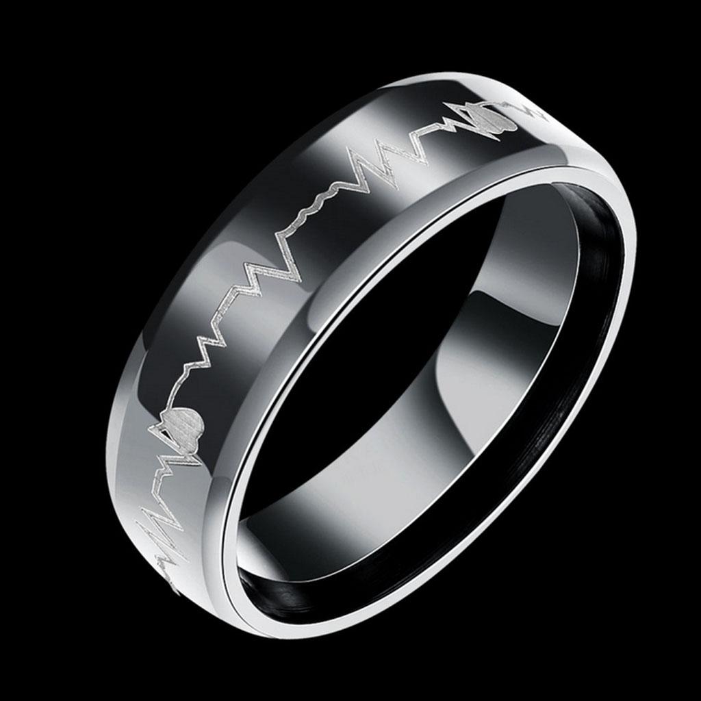 Stainless Steel Heartbeat Wedding Band Engraved Love US 7