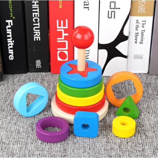 Đồ chơi tháp cầu vồng xếp lồng 2 lớp Jenga cho bé