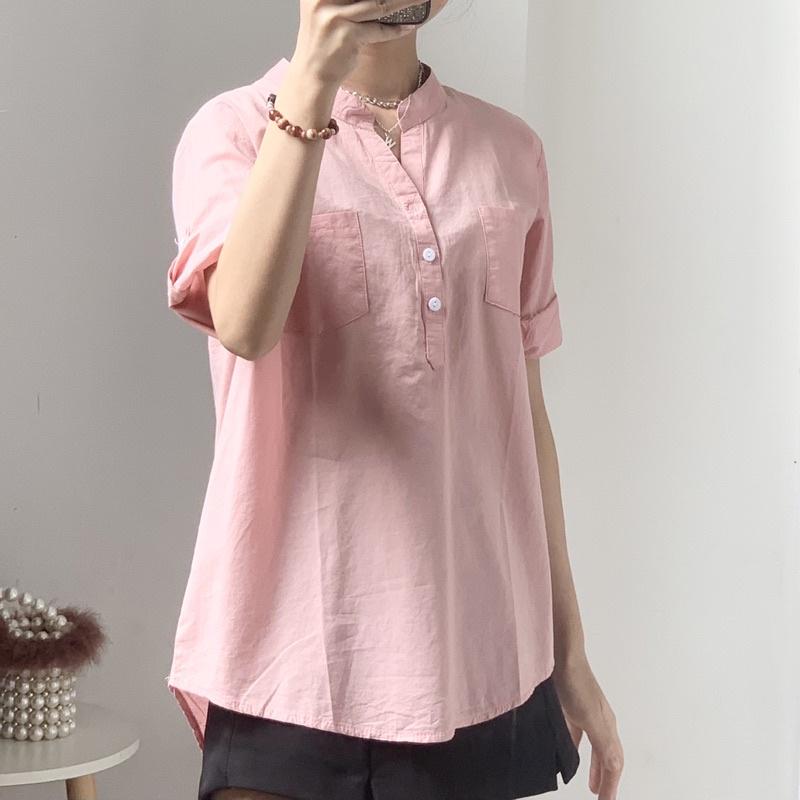 Áo sơ mi nữ cổ tàu tay lỡ form rộng hàng đẹp nhiều màu trẻ trung phong cách