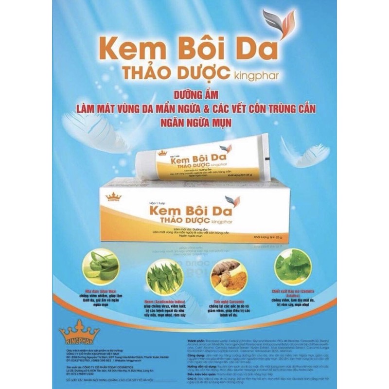 Kem bôi da Thảo dược Kingphar, tube 25g, dưỡng ẩm, ngừa mụn, giảm mẩn ngứa trên da