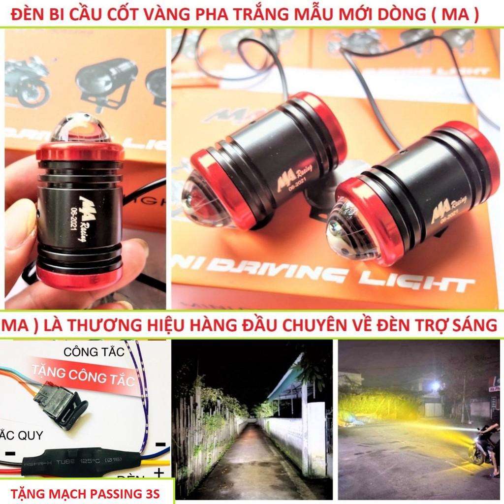 Đèn trợ sáng xe máy ô tô 2 màu cốt vàng pha trắng viền đỏ loại tốt chống nước lắp các xe