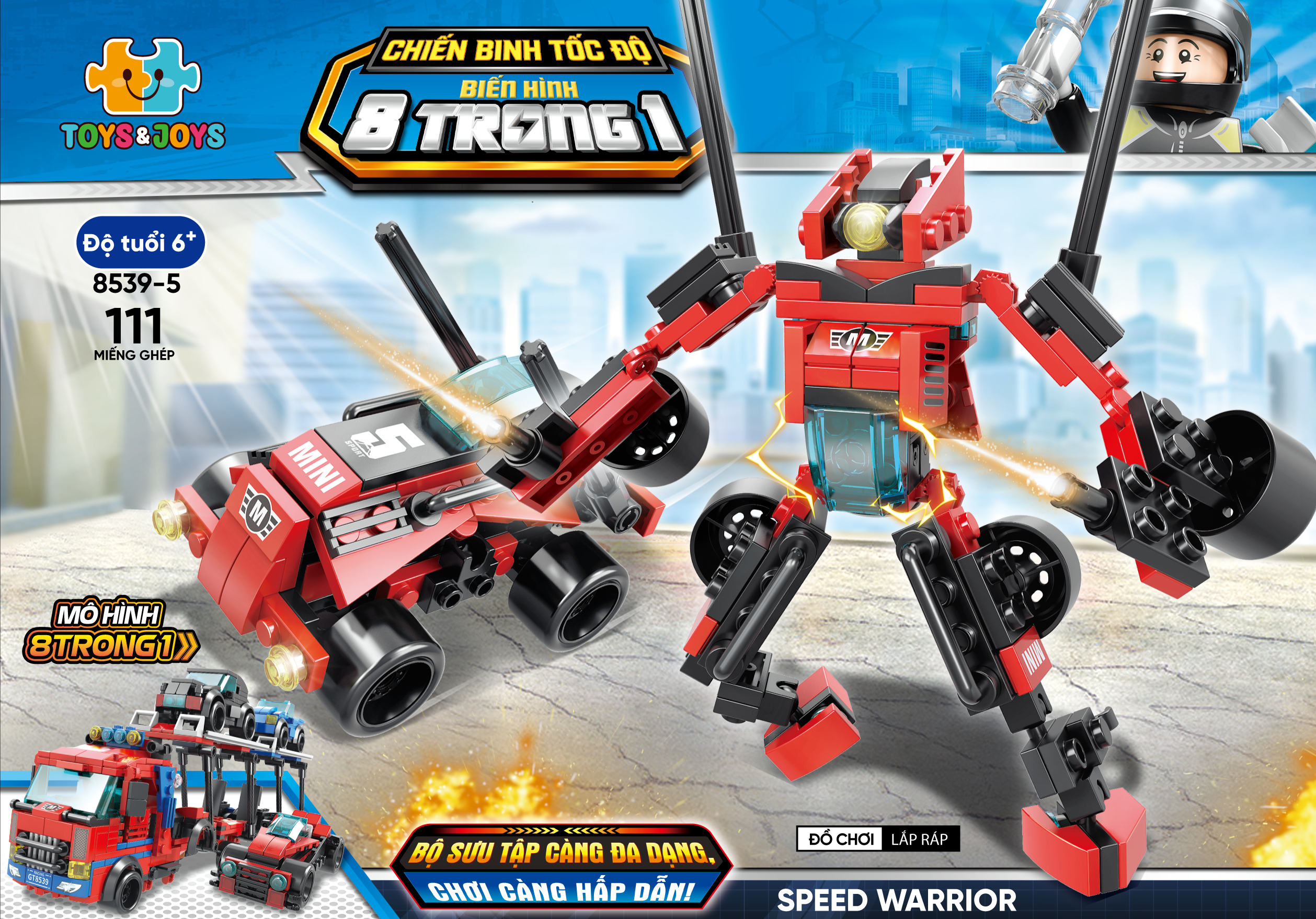 Bộ 8 Đồ Chơi Lắp Ráp Chiến Binh Tốc Độ Biến Hình 8 Trong 1 - Speed Warrior - Toys&Joys 8539 (886 Mảnh Ghép)