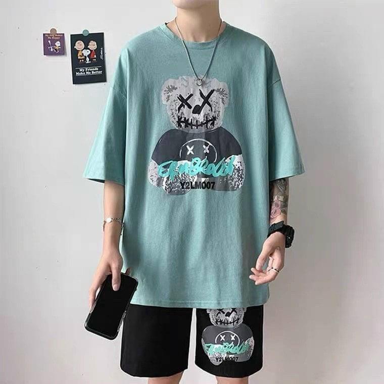 Đồ bộ nam in hình gấu bông quần phối siêu ngầu thun cotton 4 chiều co giãn tốt