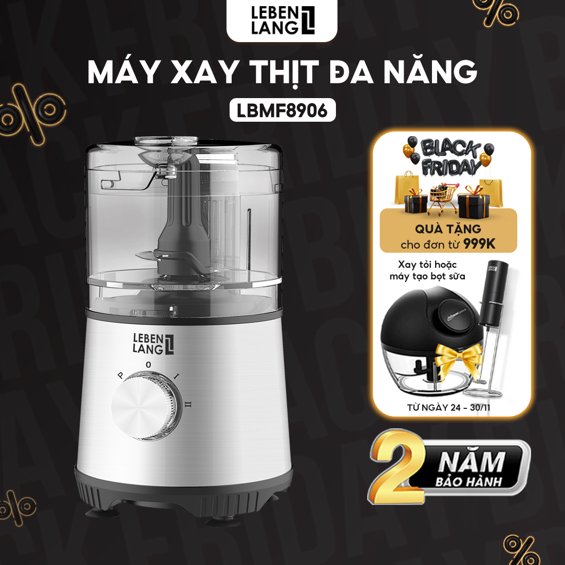 Máy xay thịt đa năng Lebenlang LBMF8906 công suất 400W, dung tích cối xay 500ml, bảo hành điện tử 2 năm - hàng chính hãng