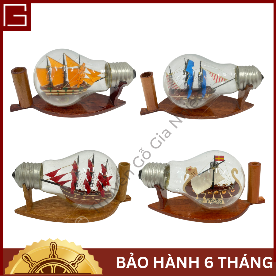 Mô Hình Thuyền Gỗ Trang Trí Phong Thủy Dạng Thuyền Bóng Đèn Chính Hãng, Hàng Xuất Khẩu Chất Lượng Cao