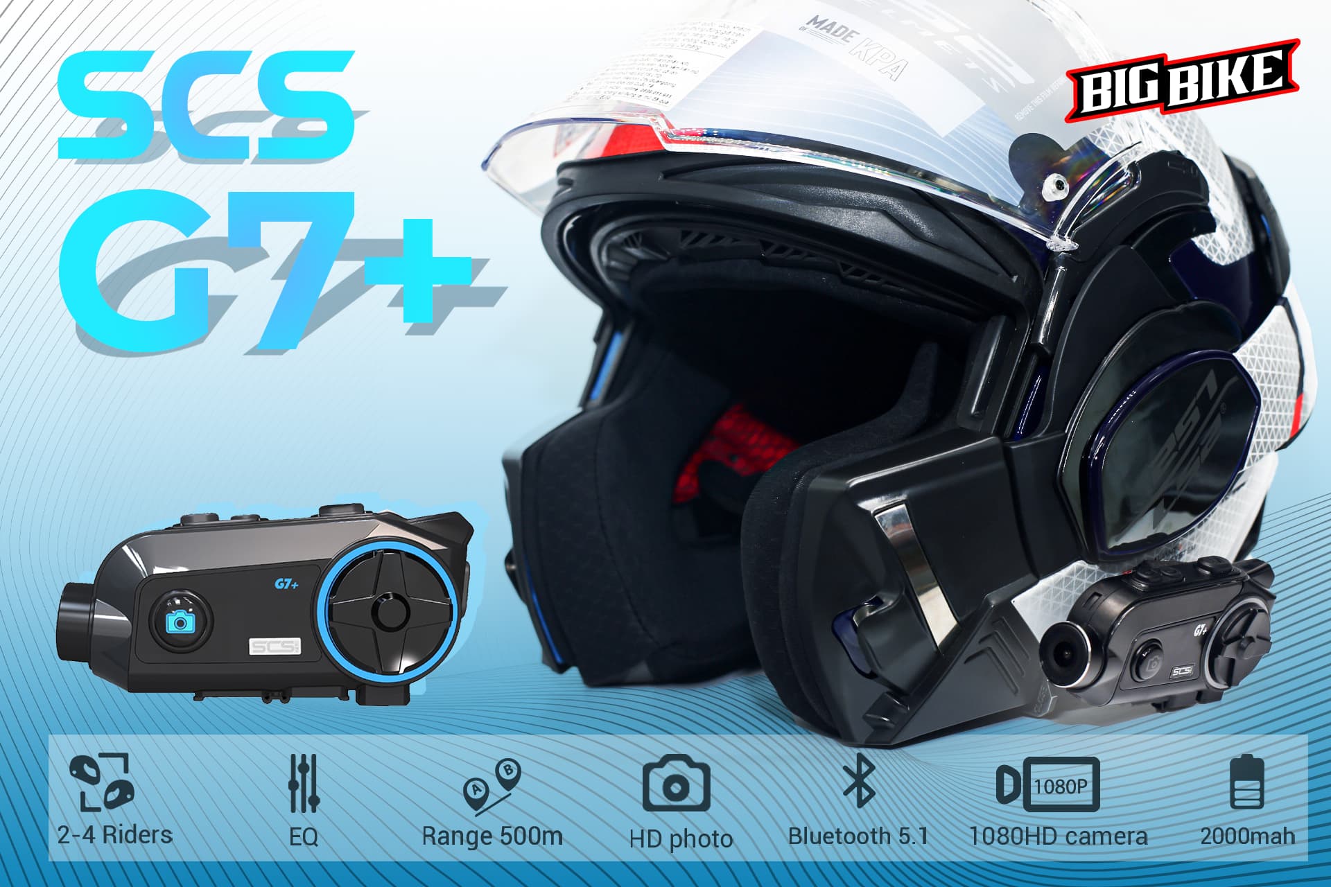 HÀNG CHÍNH HÃNG- Tai nghe mũ bảo hiểm mô tô phượt SCS Bluetooth helmet Intercom SCS G7+