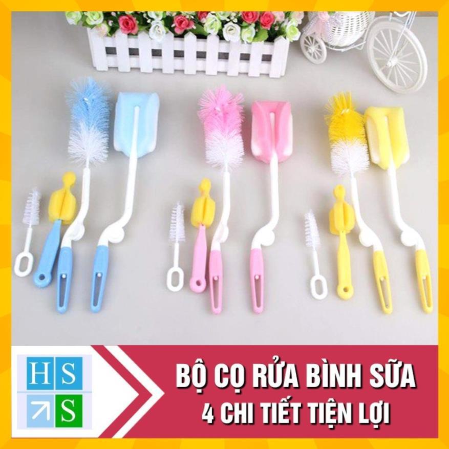 Bộ 4 chi tiết chổi cọ ly cốc, cọ bình sữa tiện lợi