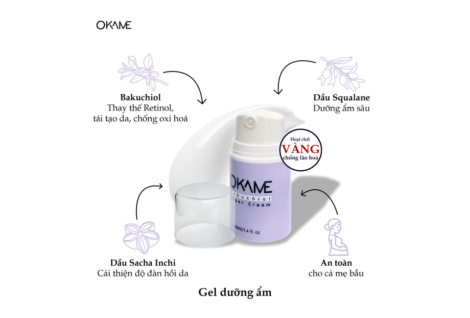 Combo Kem dưỡng chống lão hoá, săn chắc da Okame Bakuchiol Super Cream 40ml và Sáp Tẩy Trang