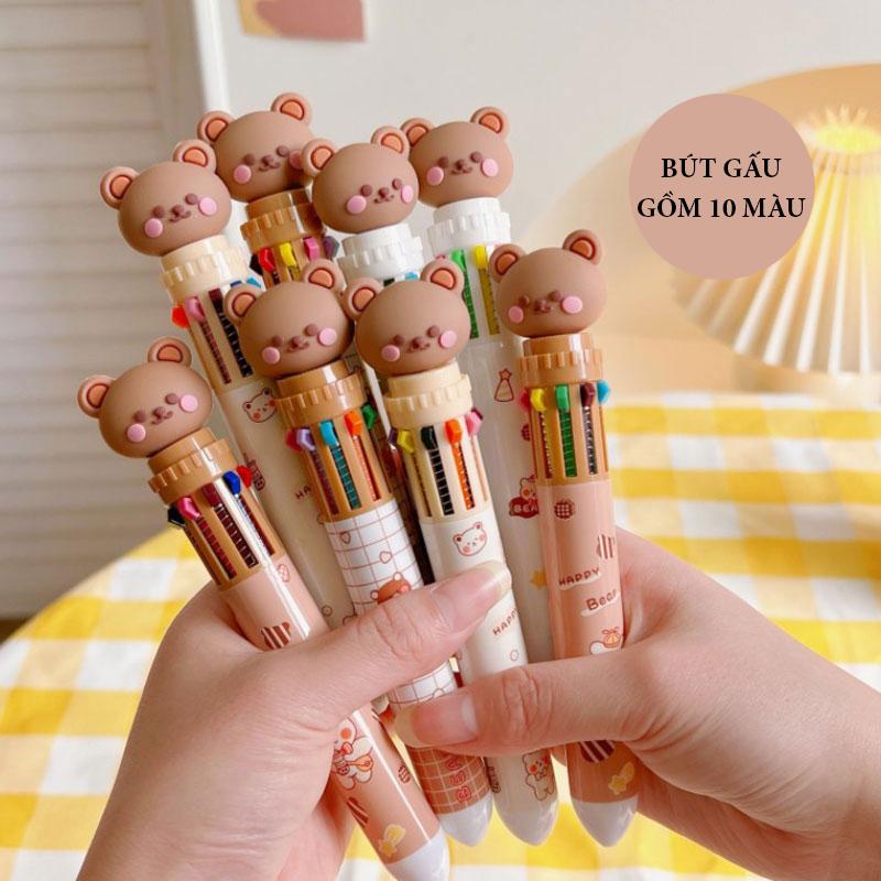 Bút viết bấm 10 màu tiện dụng hình gấu cute Bút nhiều màu