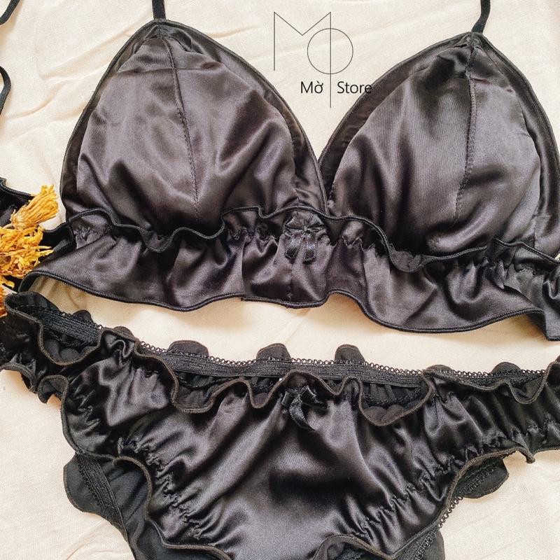 Set bra dún đen phi lụa CÁ CONCEPT đồ lót thiết kế bra nữ sexy nữ đủ size