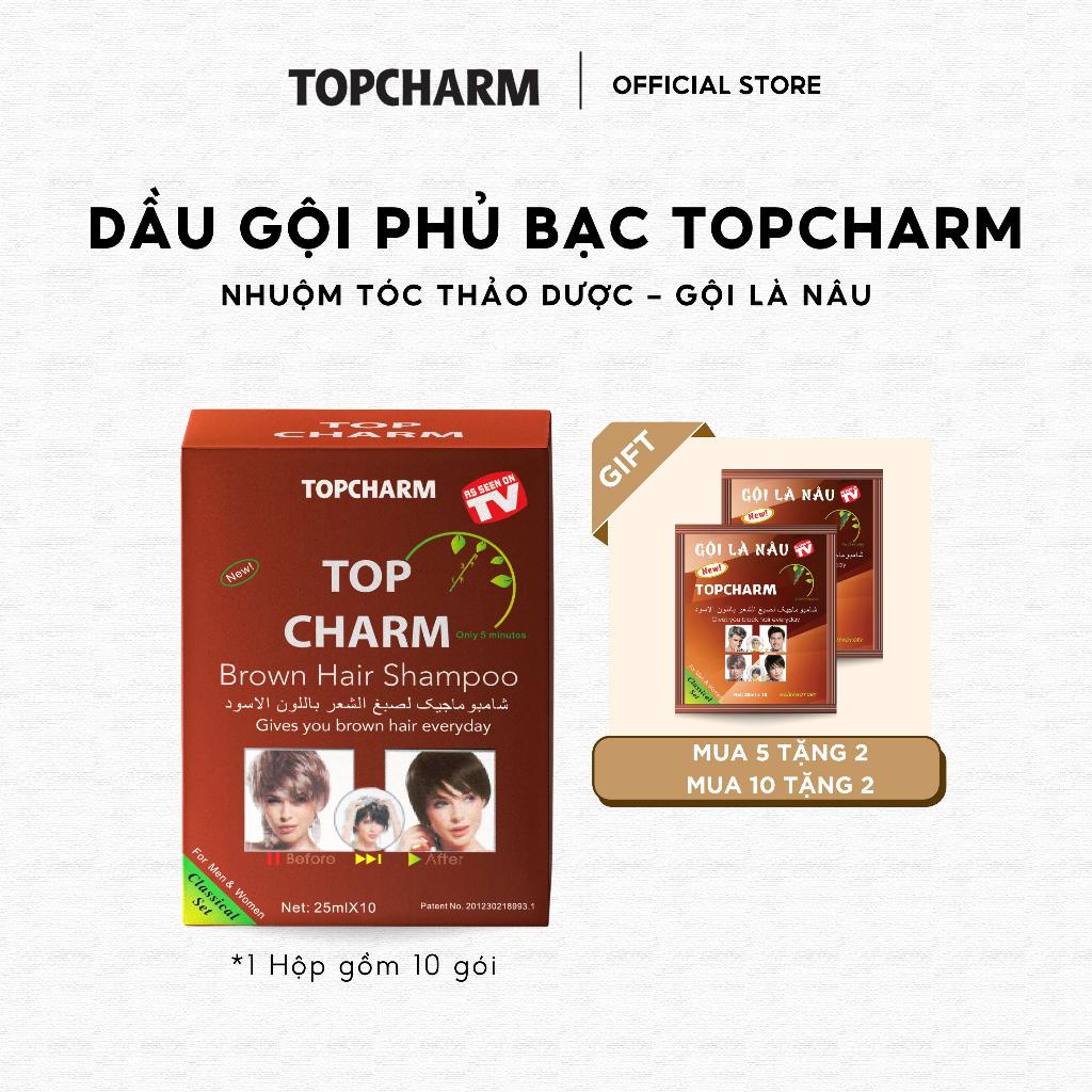 Dầu Gội Nhân Sâm Phủ Bạc Tóc Tại Nhà TOPCHARM - Phủ Nâu Tóc, Gội Là Nâu gói 25ml