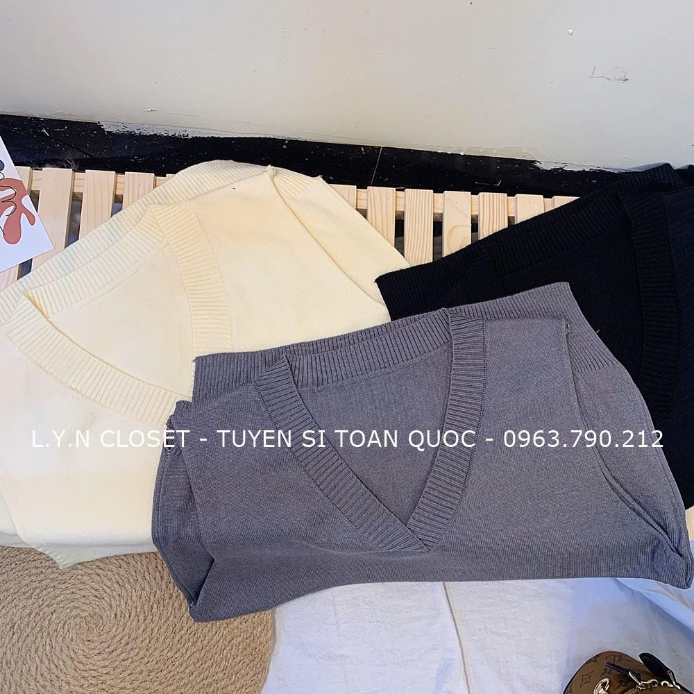 Áo gile len trơn mịn cổ V dáng xuông 2 tà 4 màu hàng Quảng Châu Lyn Closet G110L