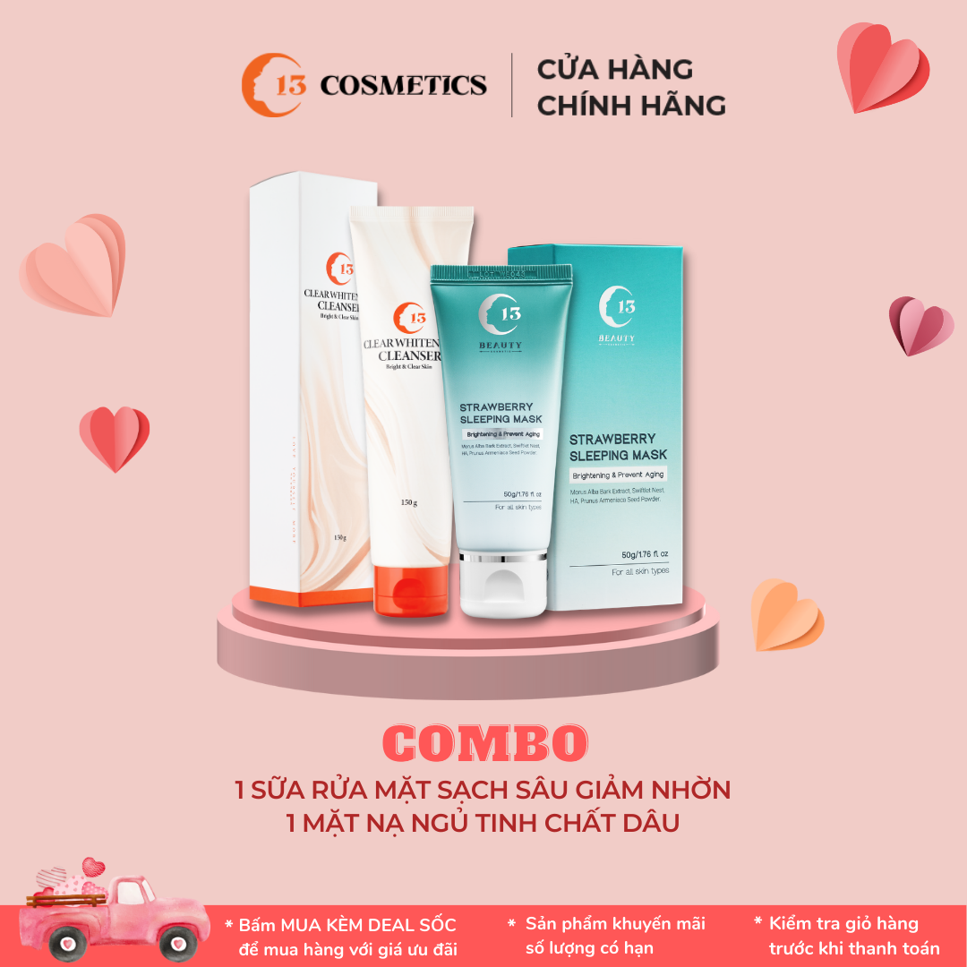 Combo Sữa Rửa Mặt Sạch Sâu, Ngừa Mụn Và Mặt Nạ Ngủ Dâu Tẩy Tế Bào Chết C13 Cosmetics Thu Trang