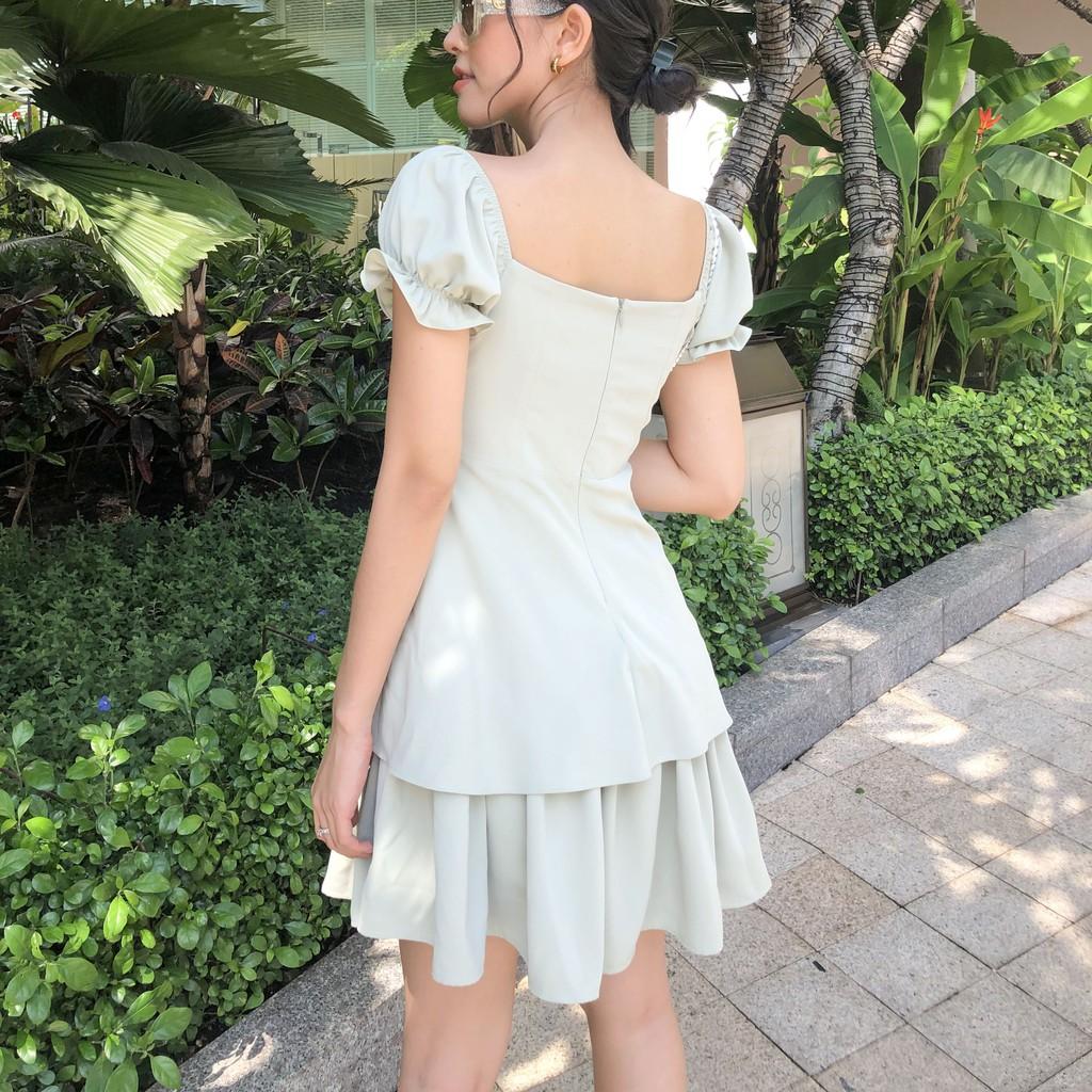Đầm Ngắn Xòe Bồng 2 Tầng Màu Xanh Bơ kết Hợp Tay Phồng Chất Liệu Lụa Nhung Cao Cấp CO EM Thiết Kế Phù Hợp Mọi Nơi