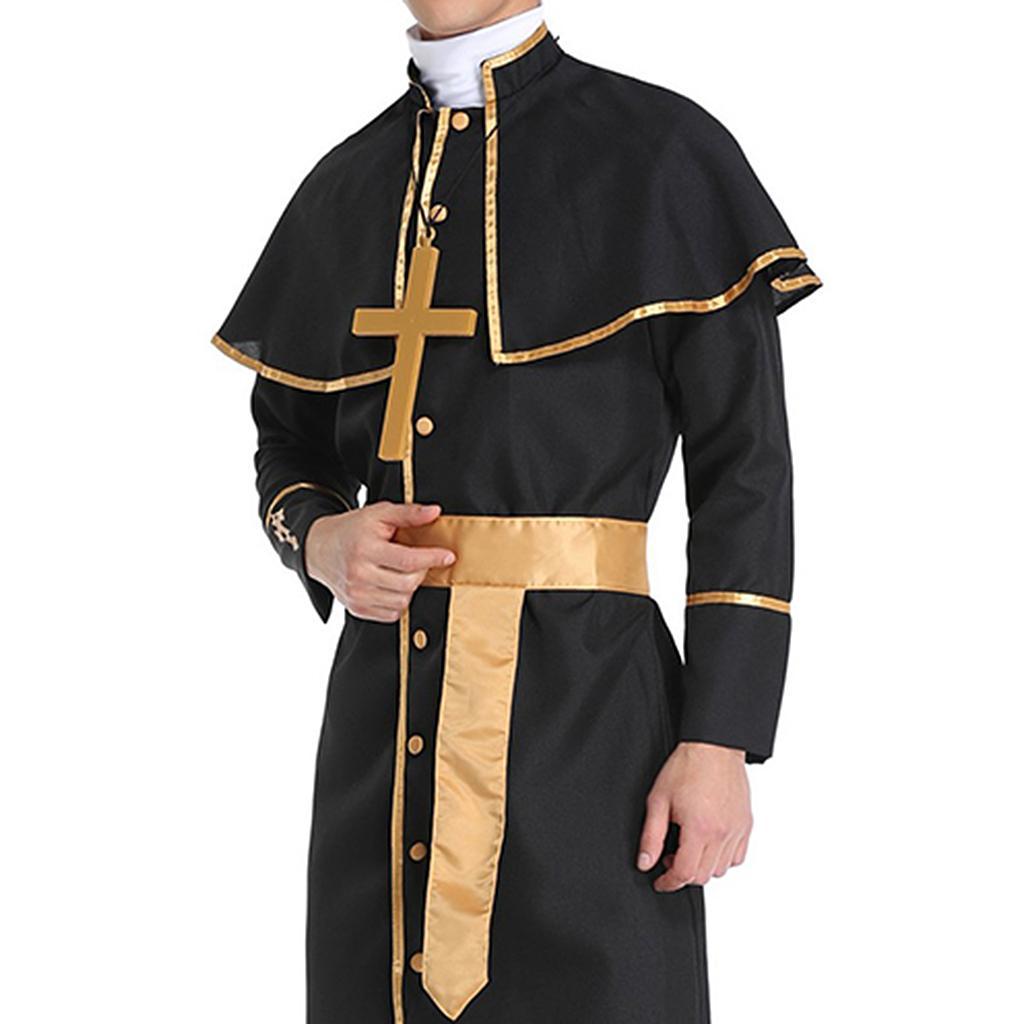 Priest Male Cassock Robe Cloak and Belt Minister Halloween Party Cosplay --M