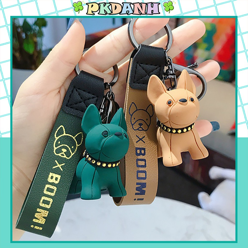 Móc khóa hình chú chó bulldog dễ thương, móc chìa khoá keychain cún dog nhiều màu