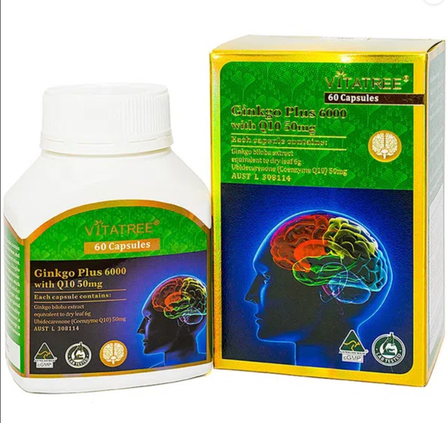 Viên uống hỗ trợ trí nhớ và sự tập trung Vitatree Ginkgo Plus 6000 with Q10 50mg - 60 Viên