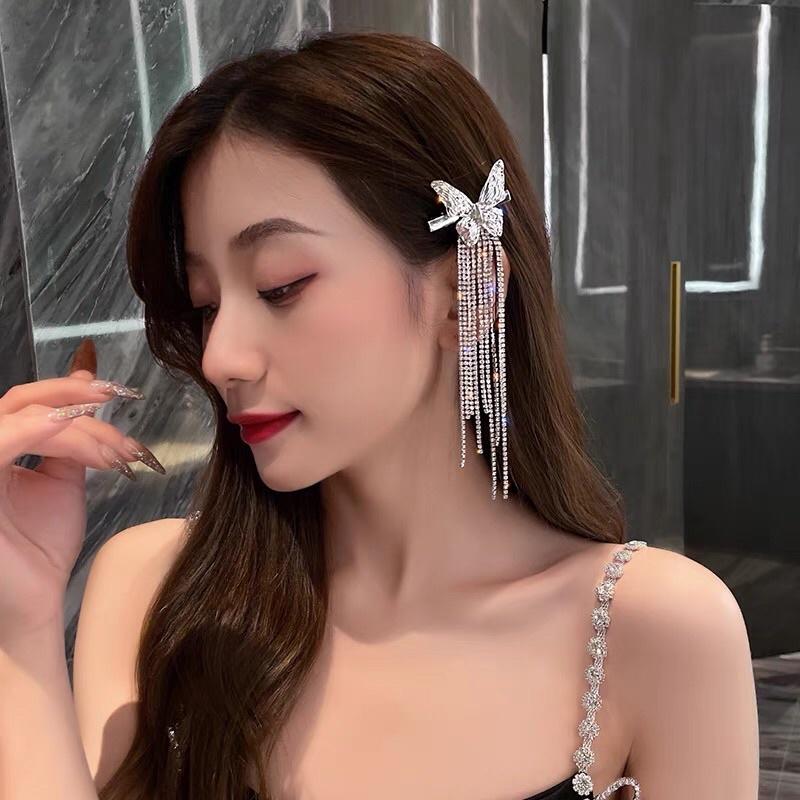 Kẹp Tóc Kim Loại Butterfly Đính Đá Tua Rua Siêu Sang Dự Tiệc Mainia Shop