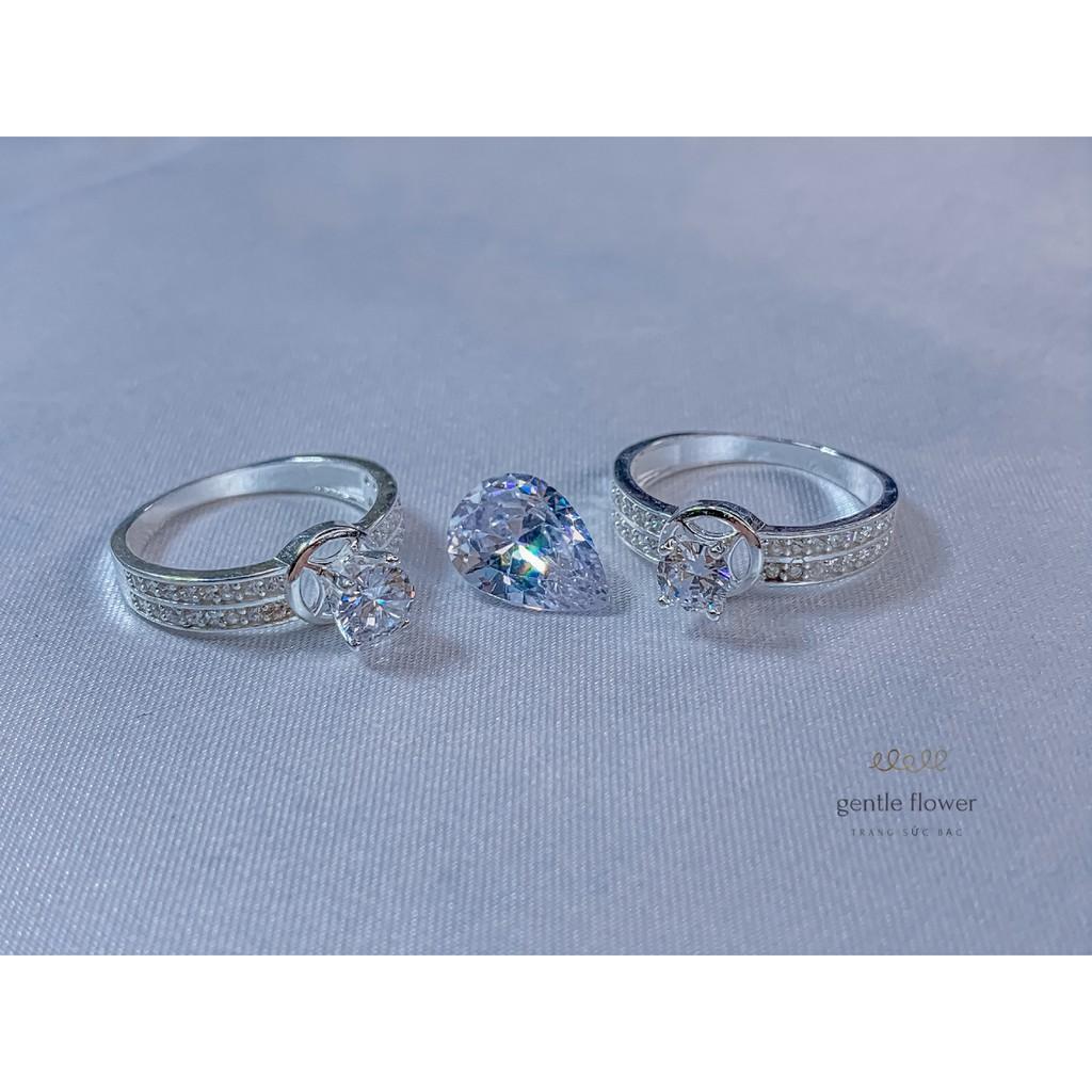 Nhẫn bạc ta nữ đính đá chấu viền đôi thiết kế sang trọng Gentle Flower