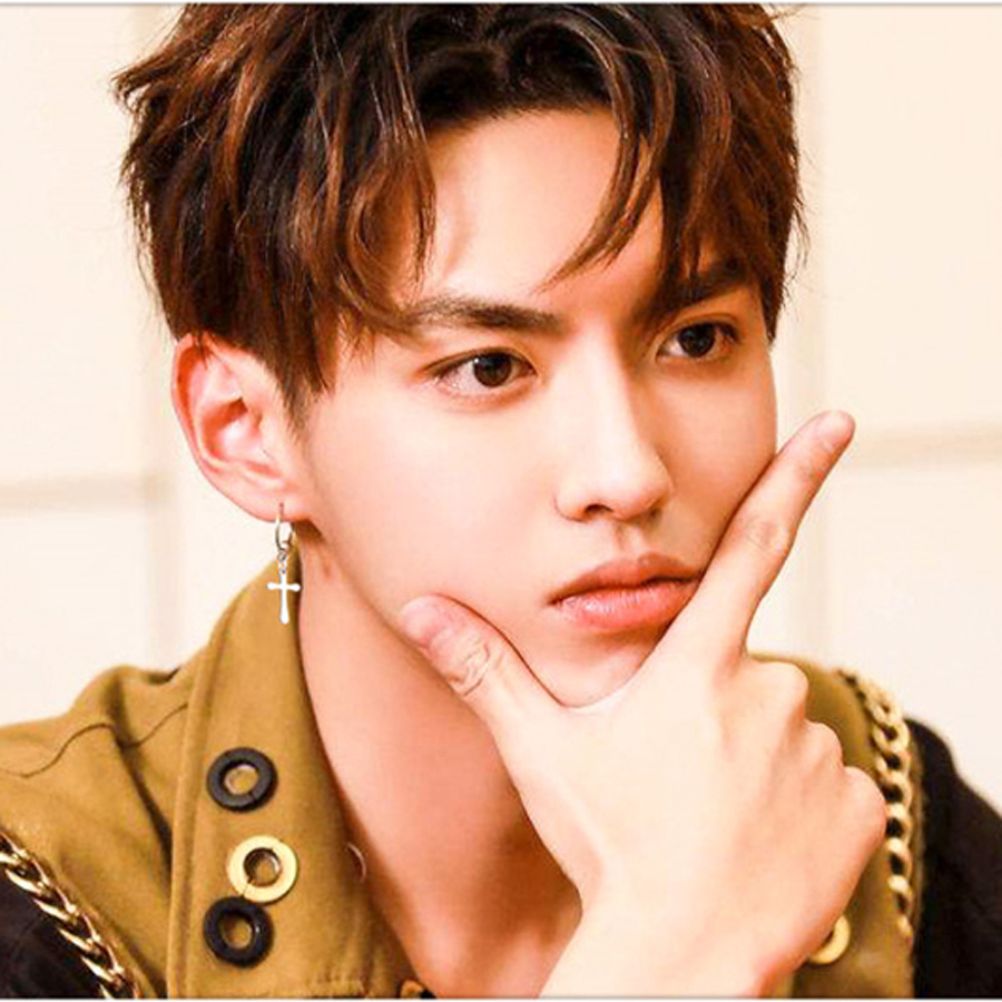 Bông tai khoen tròn mix hình chữ thập style unisex