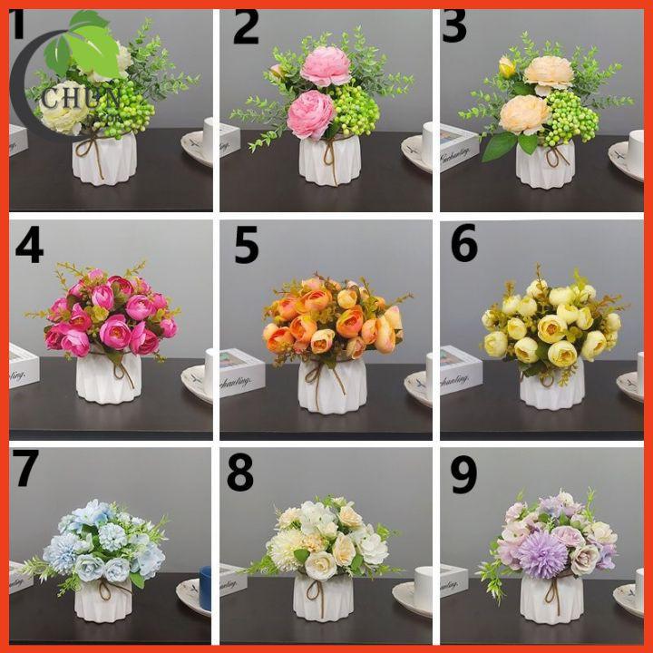 Hoa giả - Bình hoa mini cắm sẵn cao 15-20cm nhiều mẫu trang trí kệ tủ, bàn trà, kệ gắn tường