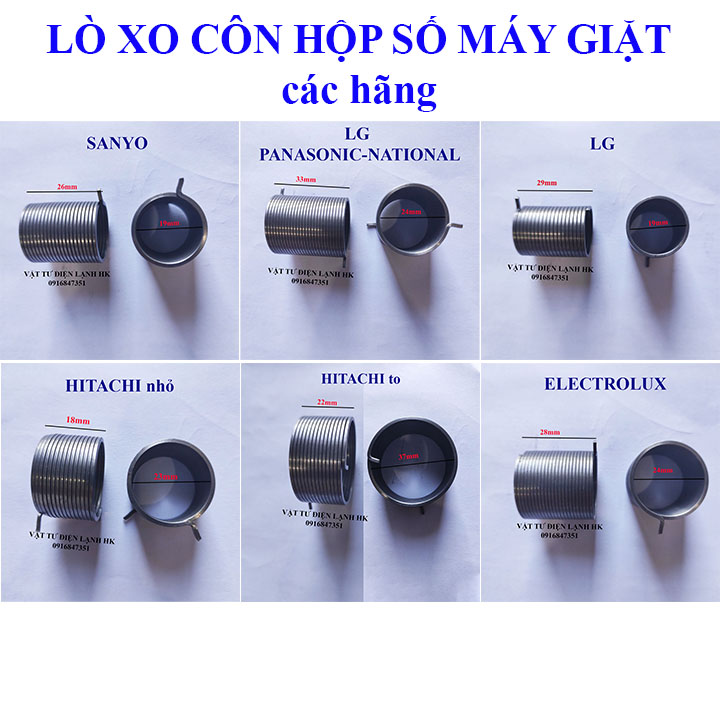 Lò xo côn dùng cho hộp số máy giặt các hãng SANYO PANASONIC LG ELECTROLUX NATIONAL HITACHI PANA TOSHIBA - kích thước như hình