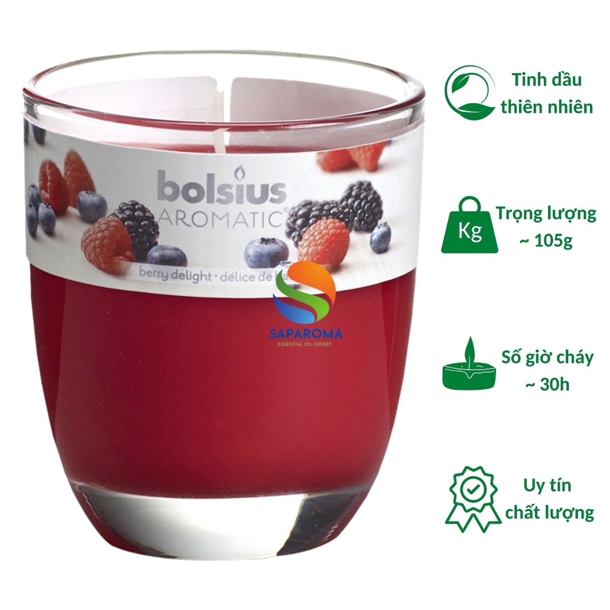 Ly nến thơm tinh dầu Bolsius Berry Delight 105g QT024331 - hương quả ngọt, nến trang trí, thơm phòng, thư giãn, Hỗ trợ khử mùi