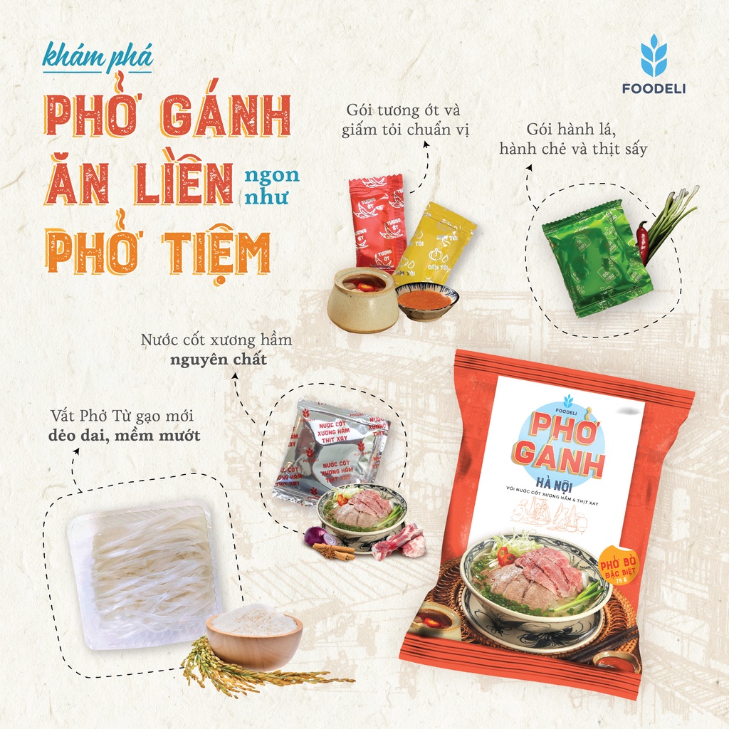 Phở Gánh Hà Nội ăn liền - Phở Bò Đặc Biệt (Thùng 24x75Gr)