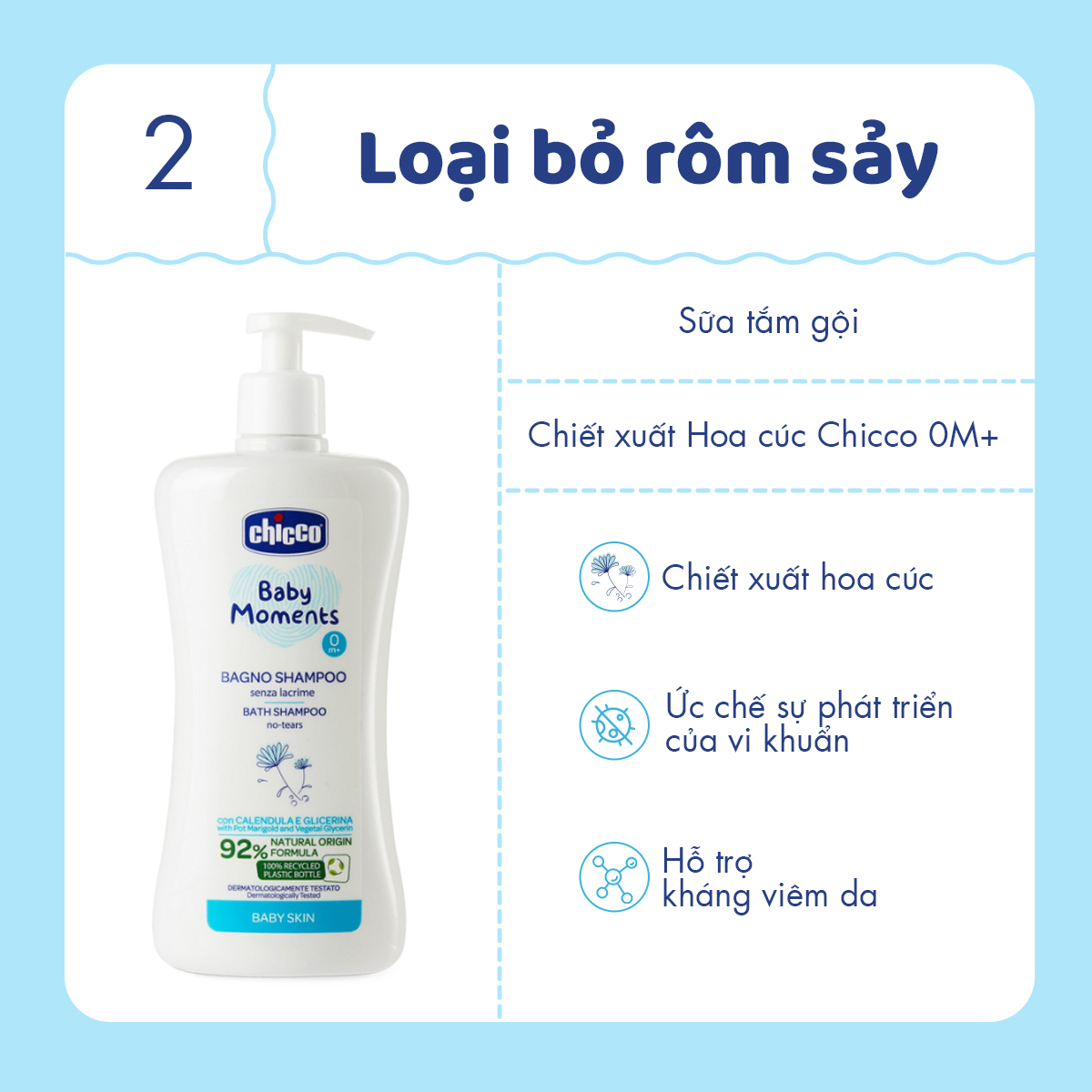 Sữa tắm gội cho bé chiết xuất Hoa cúc 0M+ Chicco 500ml