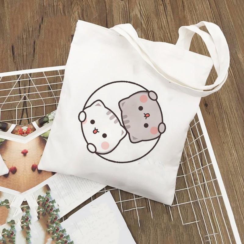 Túi Tote Vải Canvas Hình Cặp Đôi Mèo WICO Dễ Thương