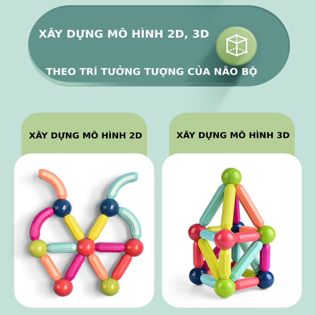 Đồ chơi que từ tính nam châm tròn 67 chi tiết EASYTOYS lắp ráp xếp hình khối xây dựng