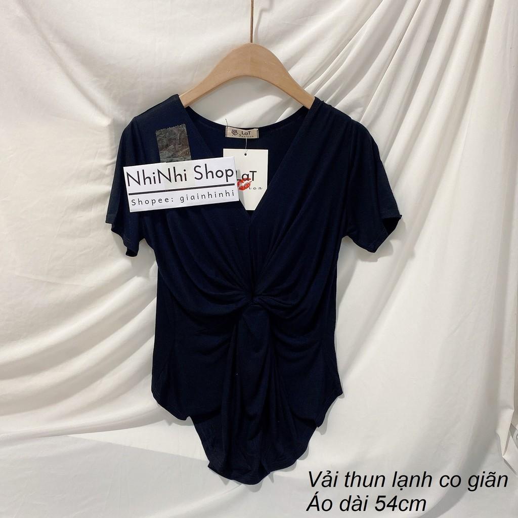 Áo thun dẻo rúm vạt giữa cổ tim ngắn tay, Áo kiểu thun lạnh co giãn AT1435 - NhiNhi Shop
