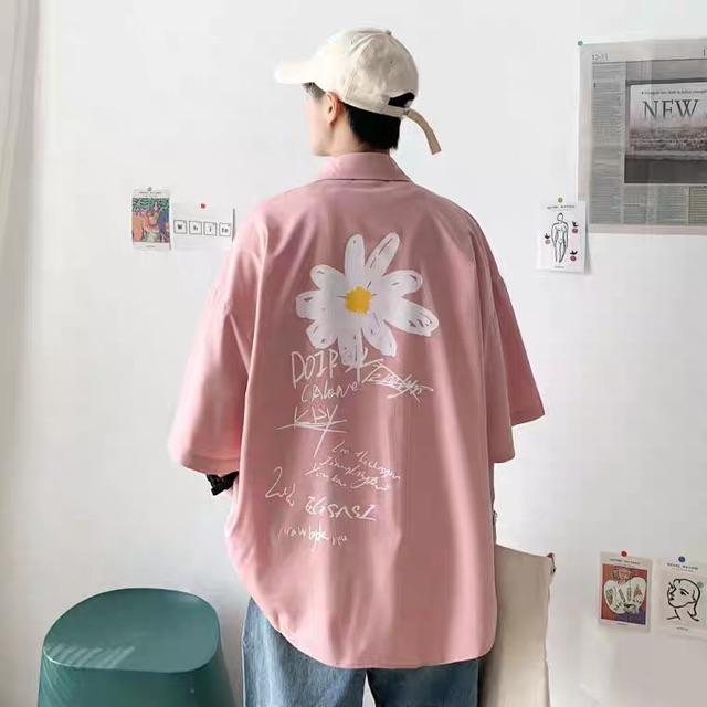 Áo khoác sơ mi hoa cúc   Áo sơ mi unisex nam nữ form rộng khoác ngoài freesize