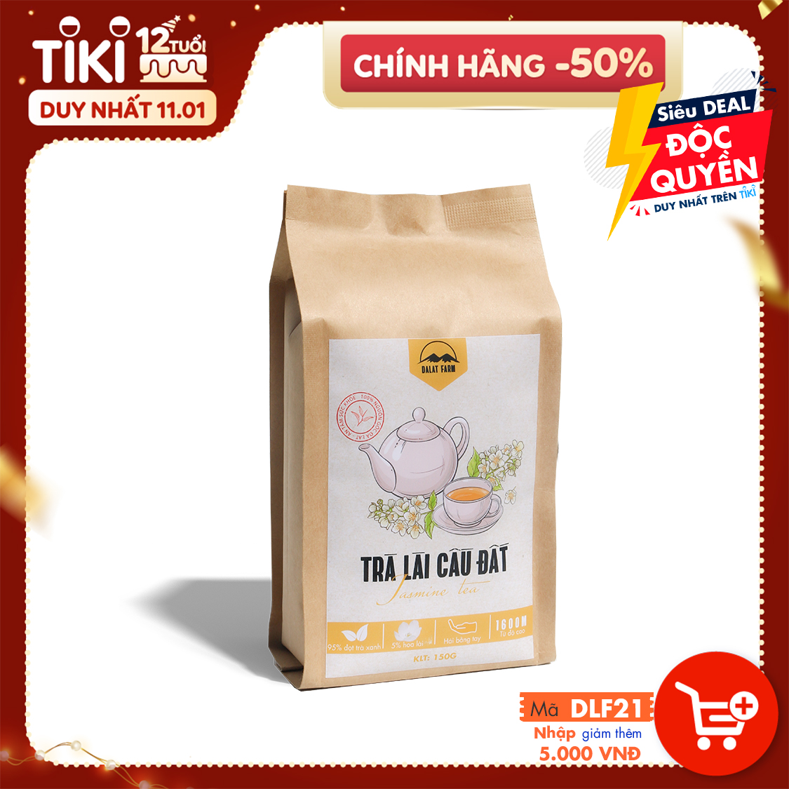 Trà Lài Cầu Đất - Túi 150Gr (Trà Hoa Nhài - Jasmine Tea)