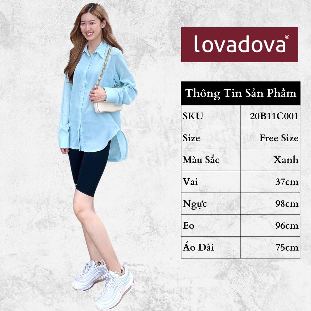 Áo Sơ Mi, Dài Tay, Cách Điệu Đuôi Tôm, Màu Xanh - Lovadova 21B11C001