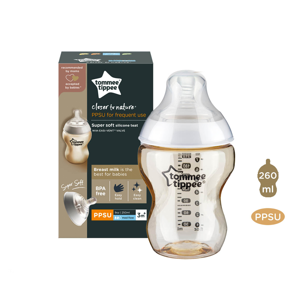 COMBO Bình sữa PPSU ty siêu mềm tự nhiên Tommee Tippee Closer to Nature 260ml &amp; Ty ngậm dạ quang cho bé Tommee Tippee Night Time 6-18 tháng (vỉ đôi) - Cá Voi