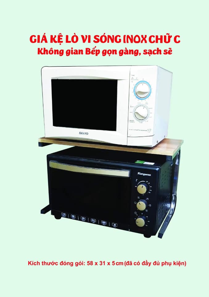 Kệ lò vi sóng kiểu chữ C chân inox không rỉ tặng kèm dụng cụ lót nồi, rửa bát silicol tiện lợi