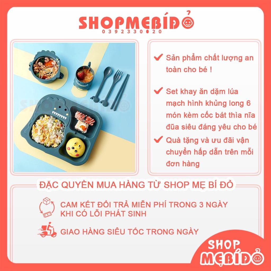 Set Khay Ăn Dặm Lúa Mạch Hình Khủng Long 6 Món Kèm Cốc Bát Thìa Nĩa Đũa Siêu Đáng Yêu Cho Bé Shop Mẹ Bí Đỏ